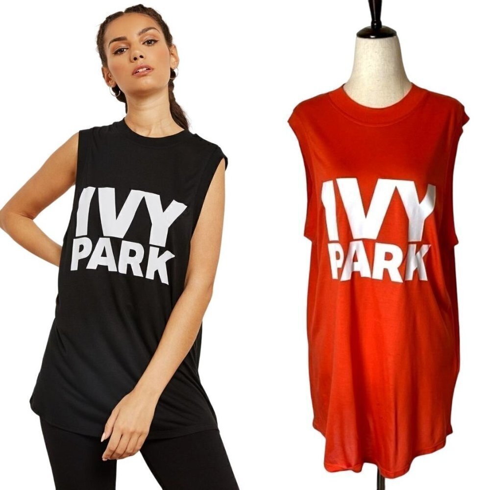Ivy Park Orange And White Modal Crew Neck Sleeveless Tank Top Size S